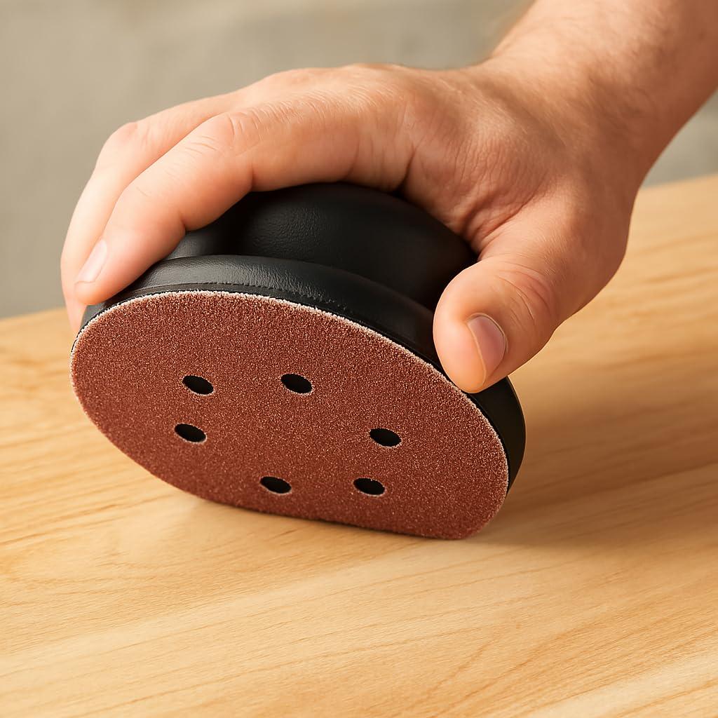 Sanding Block Holder – 3D Printed Grip Handle – Hand Sander for Round Sandpaper Discs – Black