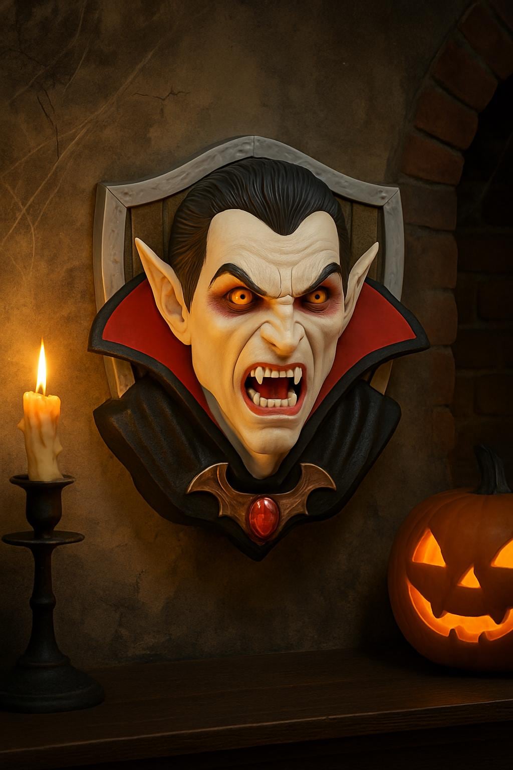 Hand-Painted Vampire Wall Sculpture: 3D Printed Gothic Halloween Decor