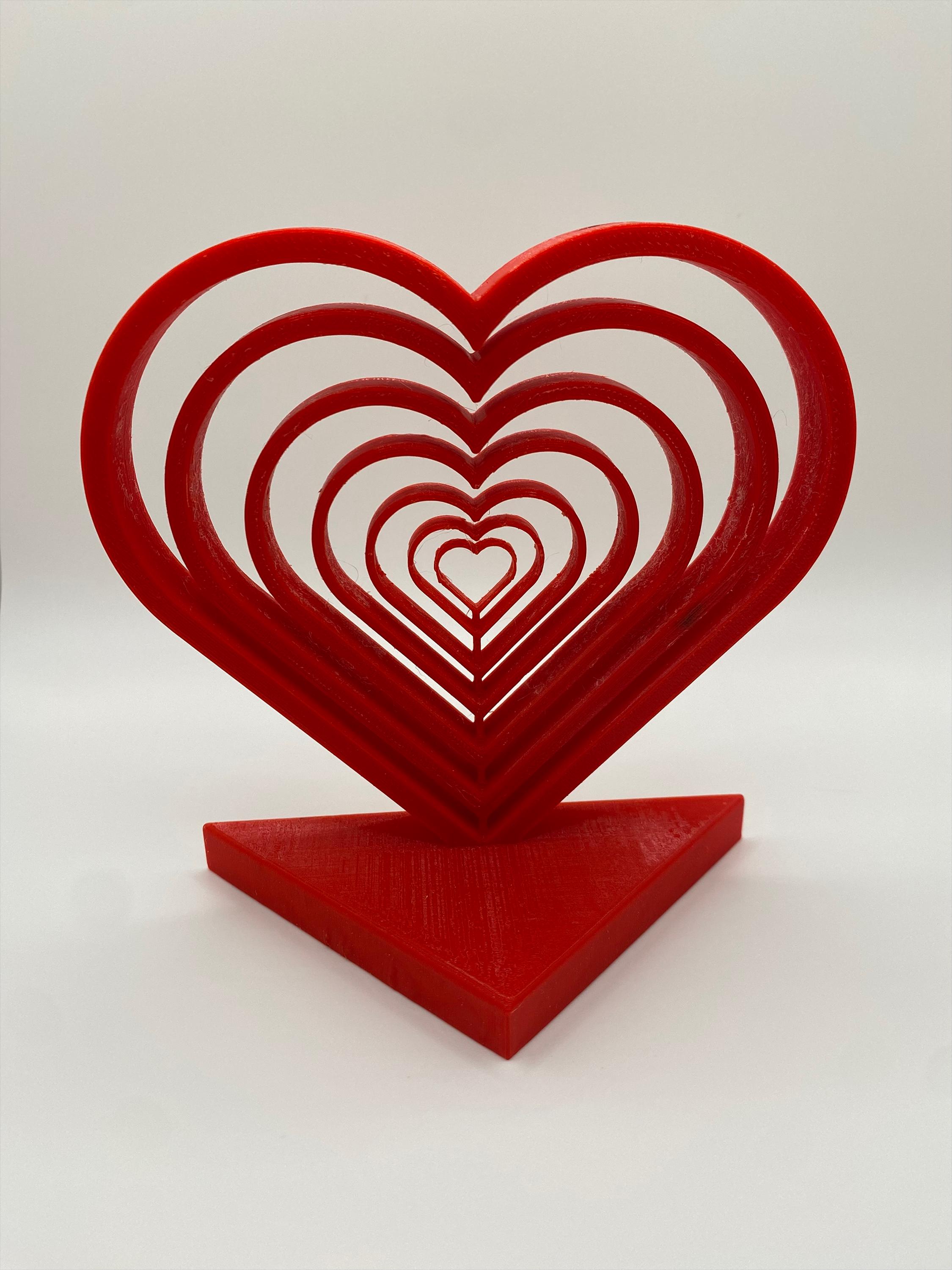 3D Printed Heart Sculpture, Red Geometric Design, Decorative Love Symbol Display Stand