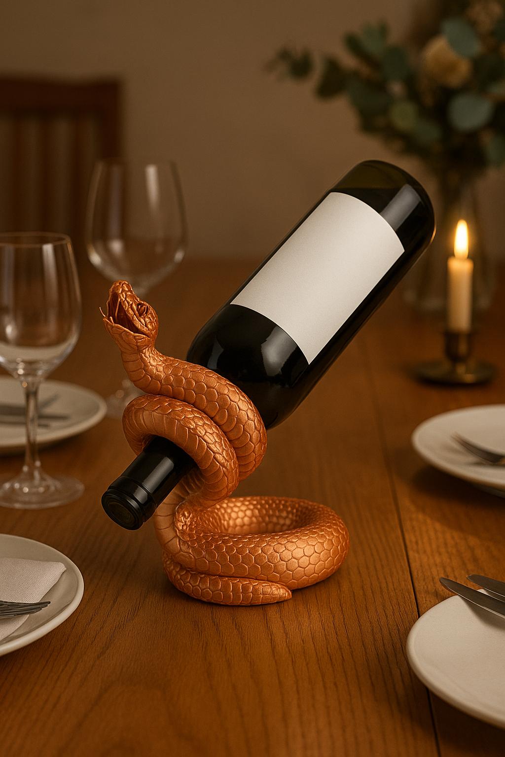 Copper Finish Snake Wine Bottle Holder: Unique Tabletop Sculpture