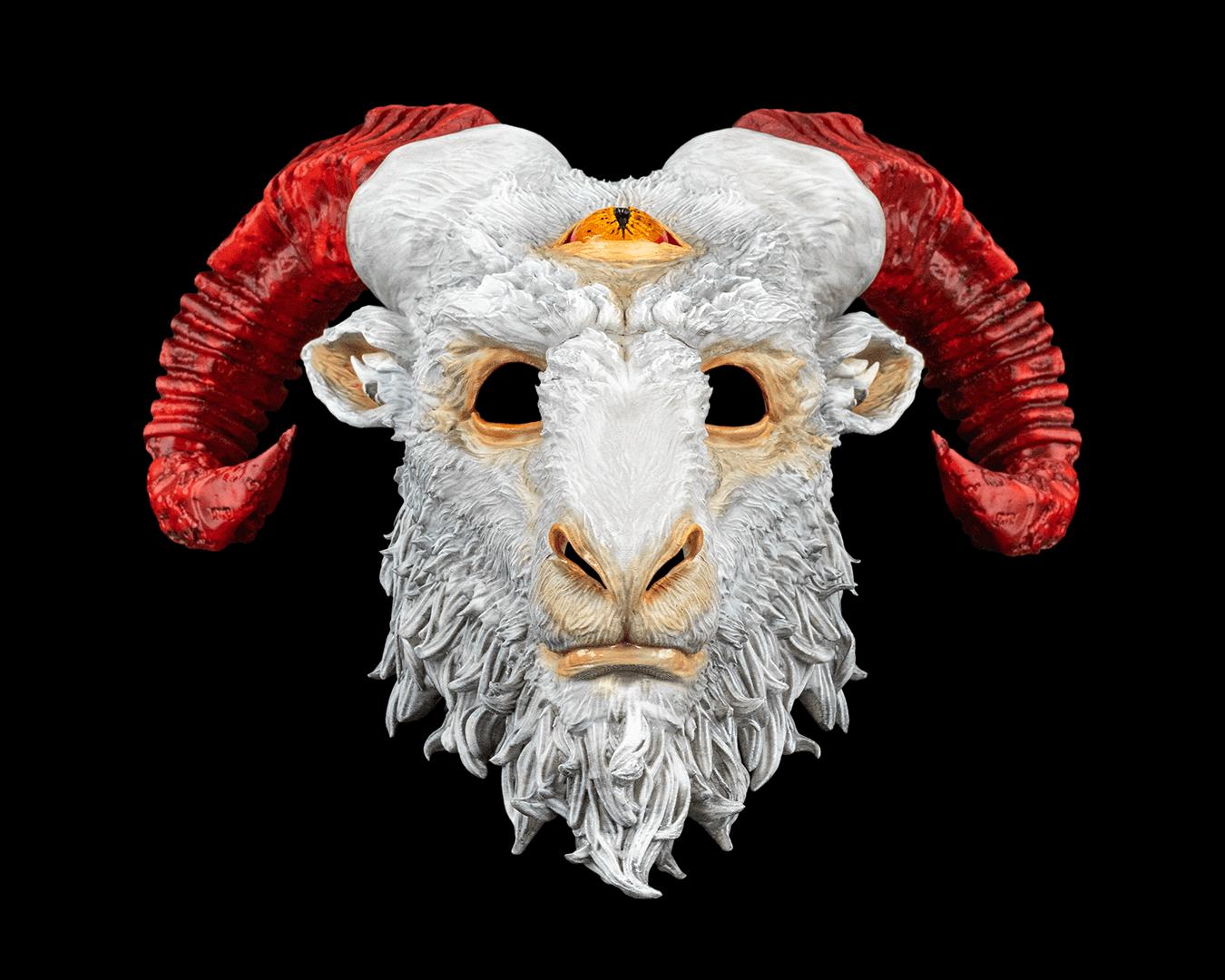 3D Printed Demon Ram Mask – Gothic Halloween Prop, Wall Decor