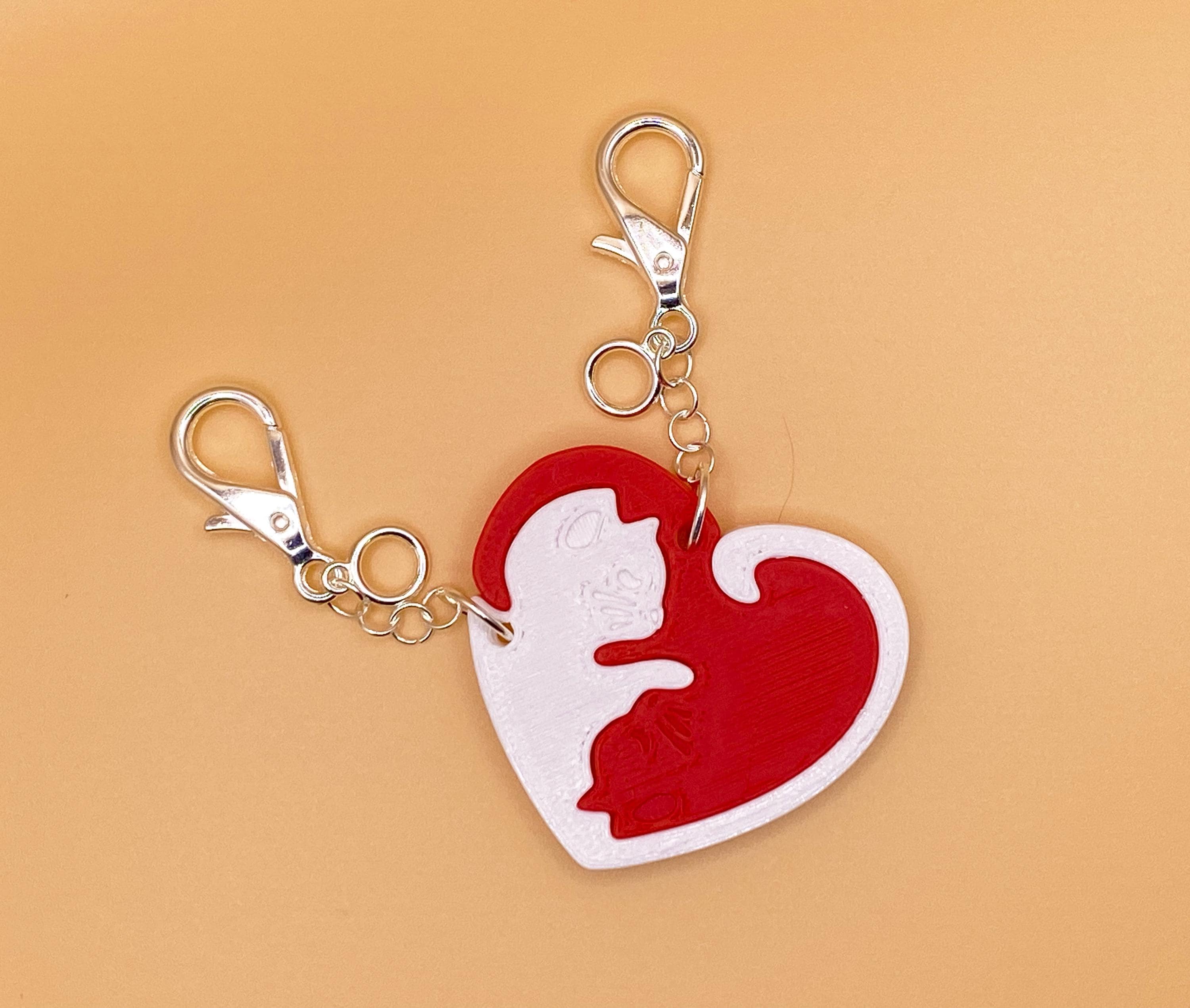 Valentine's Day Cat Heart Keychain, Couples Matching Set