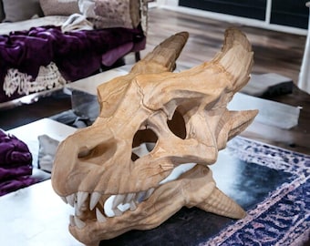 Cráneo de dragón rojo: decoración gótica fantástica, fósil impreso en 3D