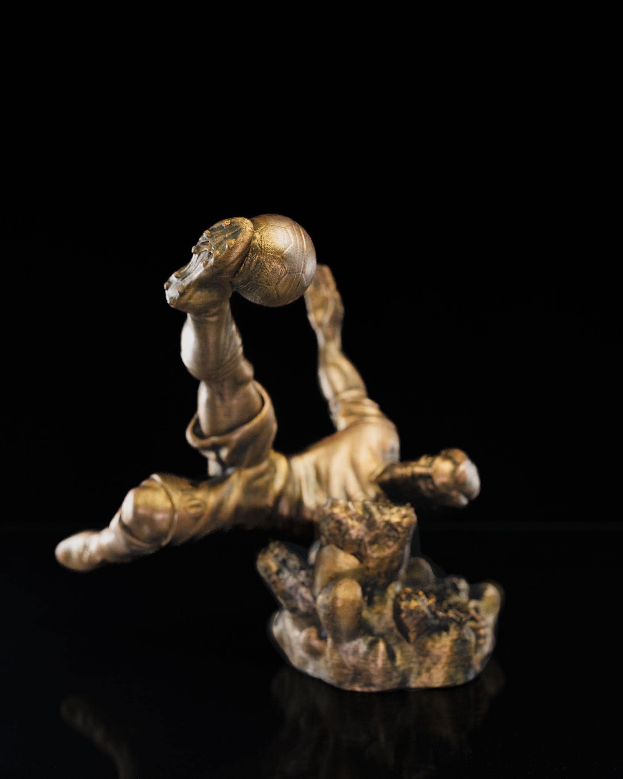 Bronze Finish Bicycle Kick Soccer Player Sculpture - 3D Printed Sports Decor