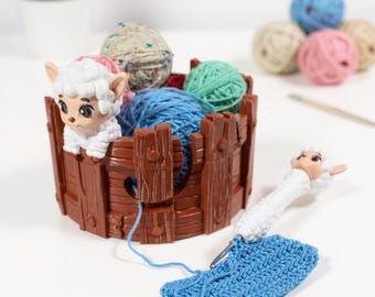 3D Printed Sheep Yarn Bowl – Knitting Crochet Accessory with Hook Holder