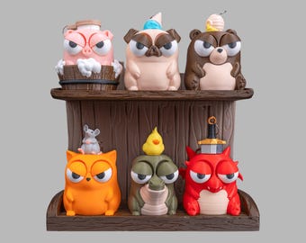 3D Printed Animal Keychains – “(Un)bothered Zone” Set with Display Shelf