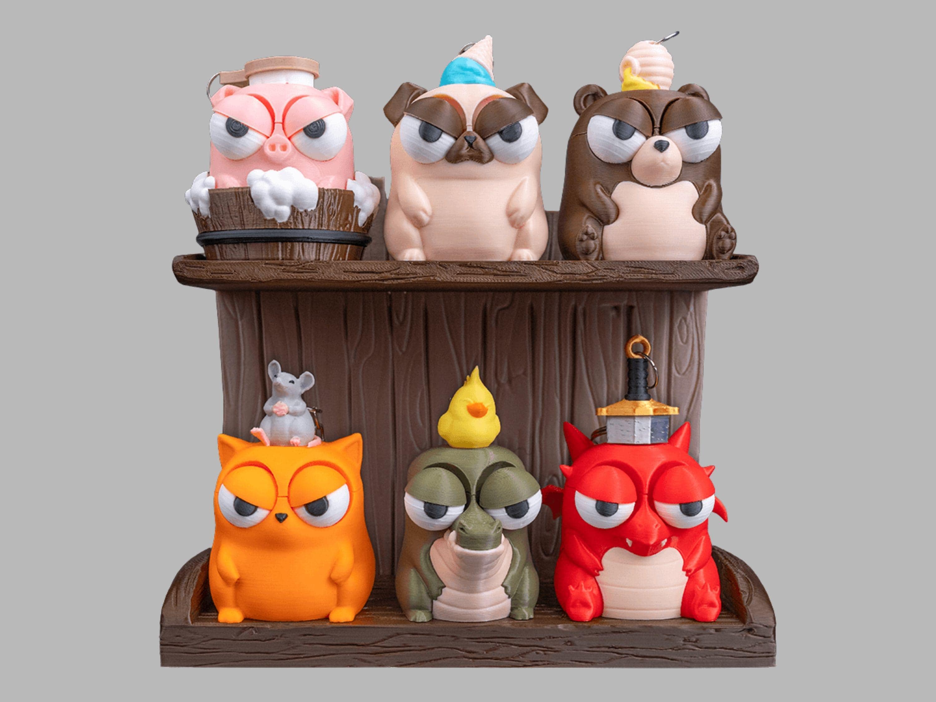 3D Printed Animal Keychains – “(Un)bothered Zone” Set with Display Shelf