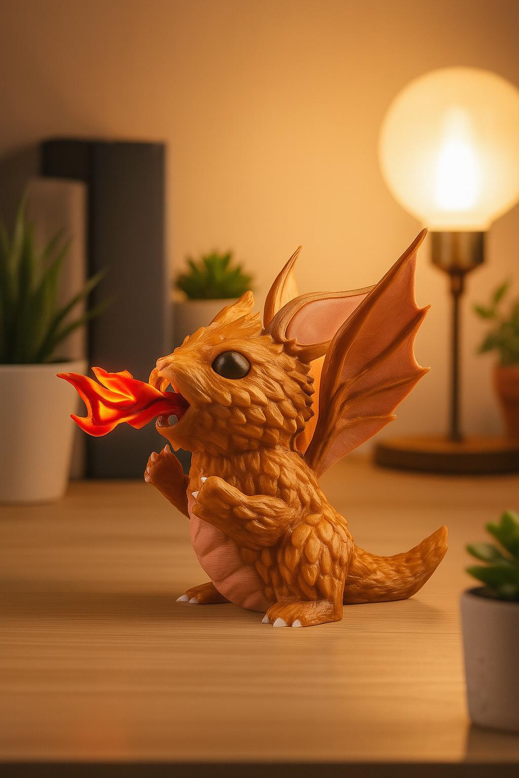 Articulated Baby Fire Dragon: 3D Printed PETG Desk Toy with Removable Flame