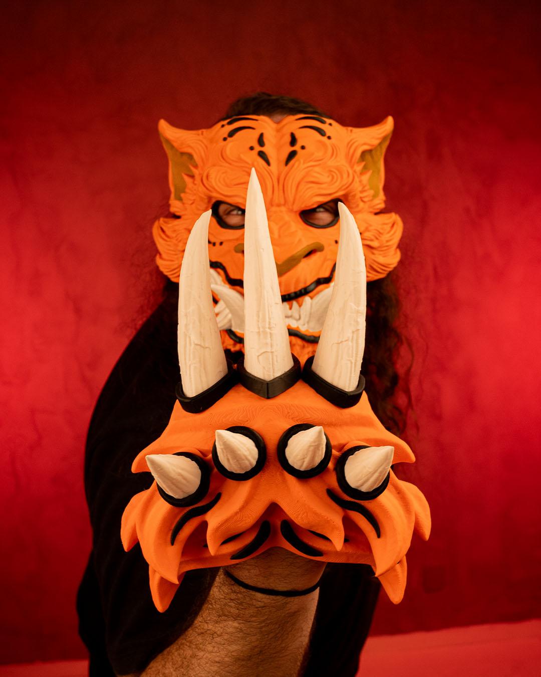 3D Printed Tora Mask & Feral Claws: Hand-Painted Japanese Cosplay Props