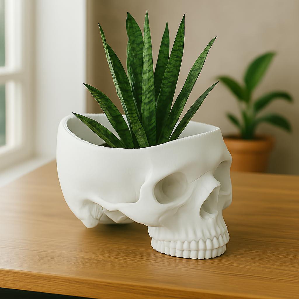 3D Printed Skull Planter: Gothic Home Decor, Desk Organizer