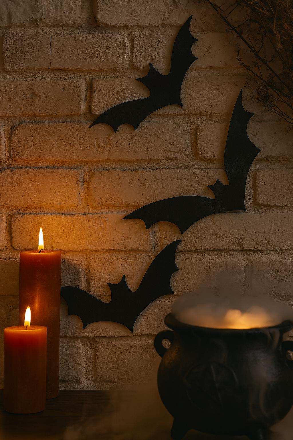 Vintage Halloween Bat Wall Decor: 3D Printed Black PETG Silhouettes - Set of 3