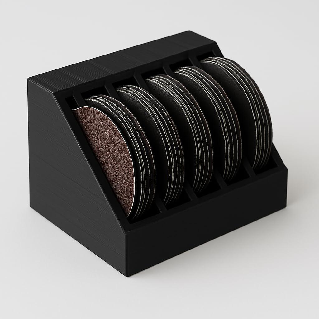 Sandpaper Disc Organizer – 3D Printed Storage Rack for 50mm Sanding Discs – Black