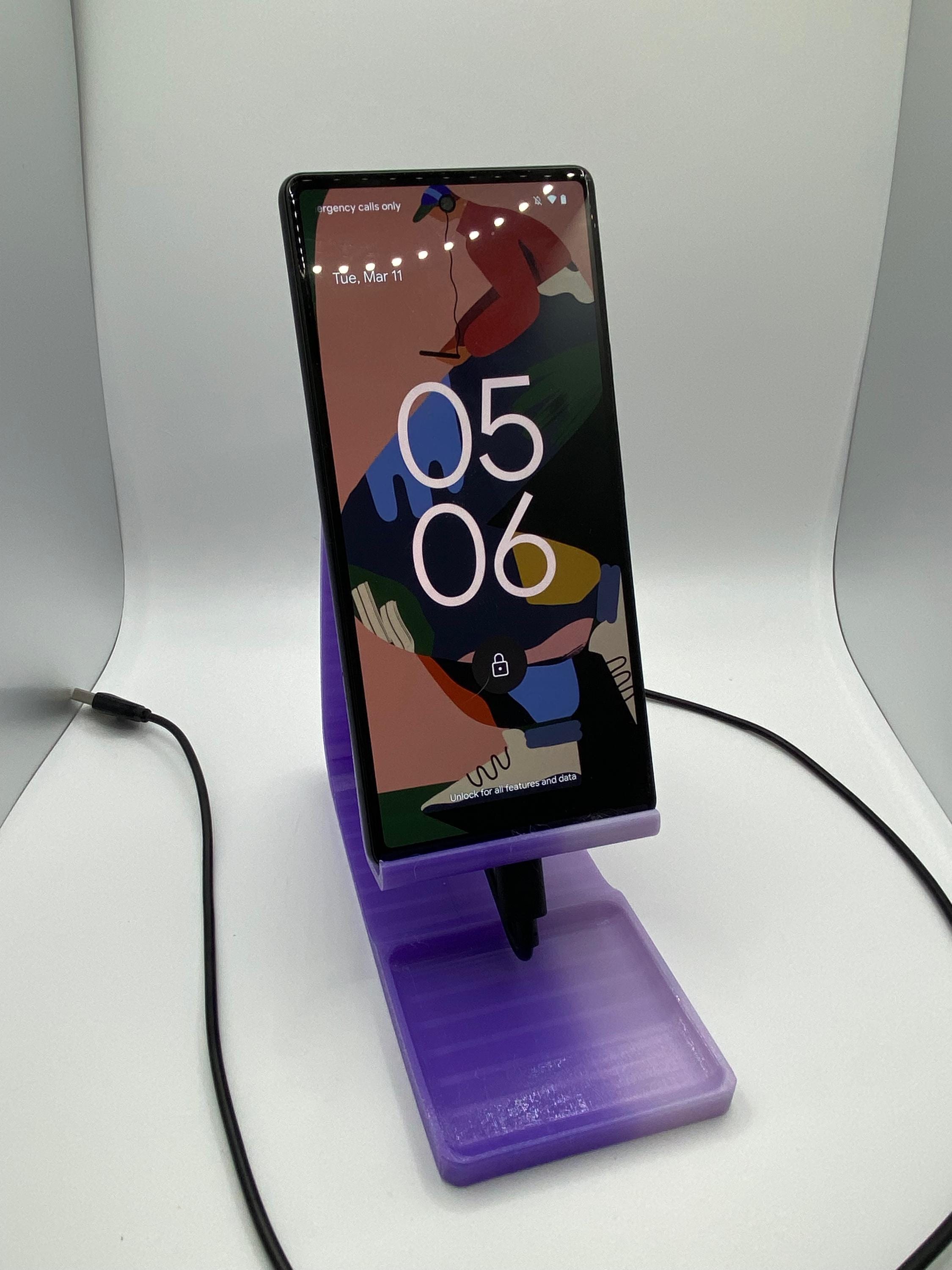 Ergonomic 3D Printed Phone Stand with Cable Management – Desk Organizer Gift