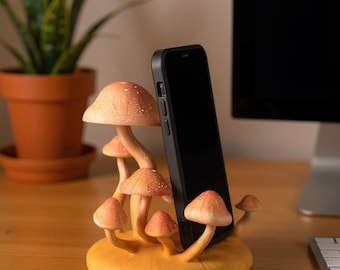 Mushroom Phone Holder - 3D Printed Hand-Painted Desk Accessory