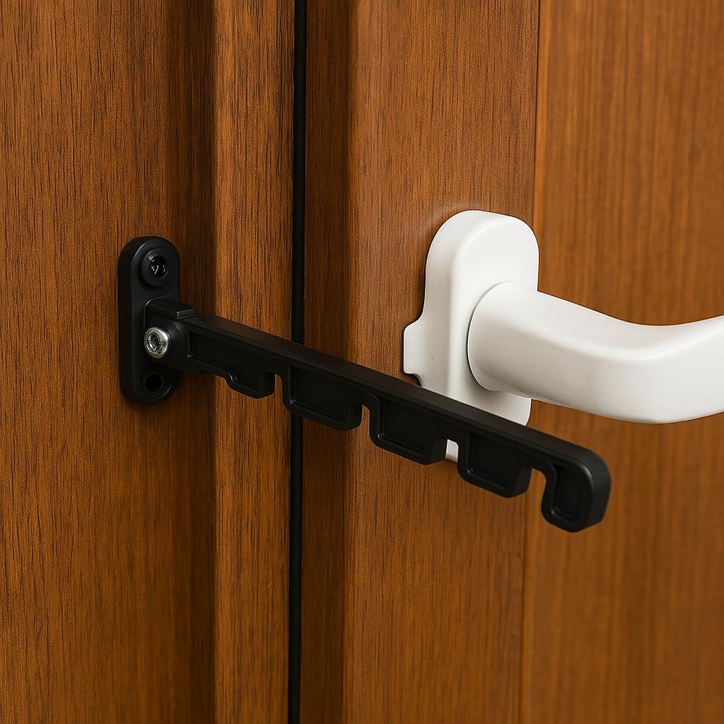 Durable Window Holder – 3D-Printed Adjustable Lock for Secure Ventilation (Black)
