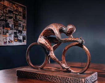 Cyclist Bronze Statue - 3D Printed PETG Sculpture - Handmade Cycling Gift