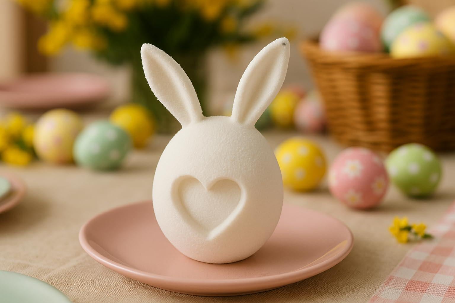 3D Printed Easter Bunny Decor: Minimalist White Egg Figurine