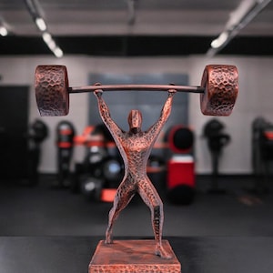 Weightlifter Sculpture – 3D Printed Bronze Finish Gym Decor | Bodybuilding Gift for Fitness Enthusiasts (8.3 in)