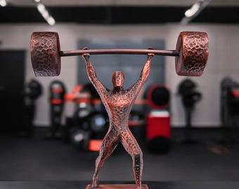 3D Printed Weightlifter Statue – Bronze Finish Gym Decor, Gift for Fitness Enthusiasts