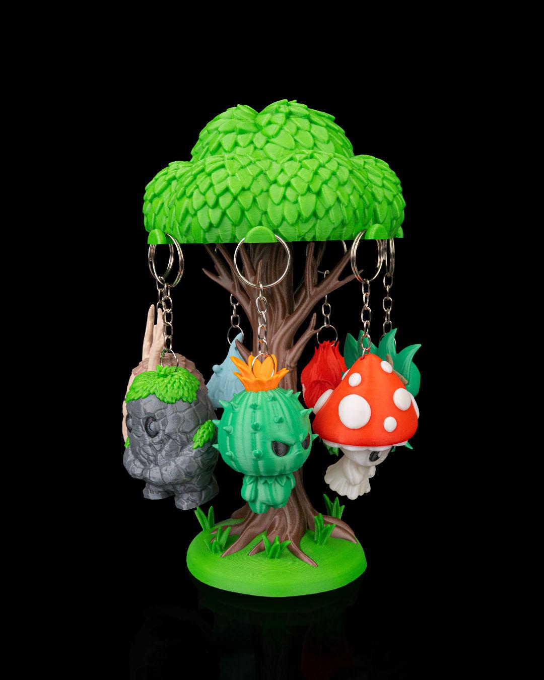 The Spirit Tree Display with 7 Spirit Keychains – 3D Printed Nature-Inspired Tree Decor – Handmade Desk & Shelf Display
