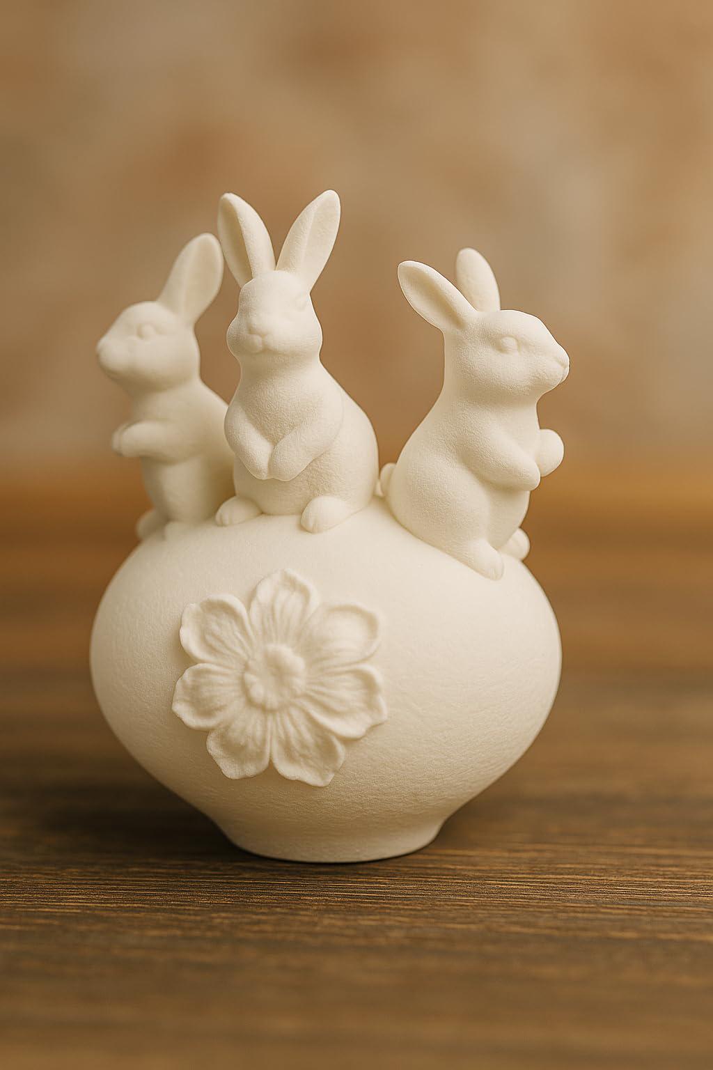 3D Printed Easter Bunny Figurine: Floral Egg Spring Decor