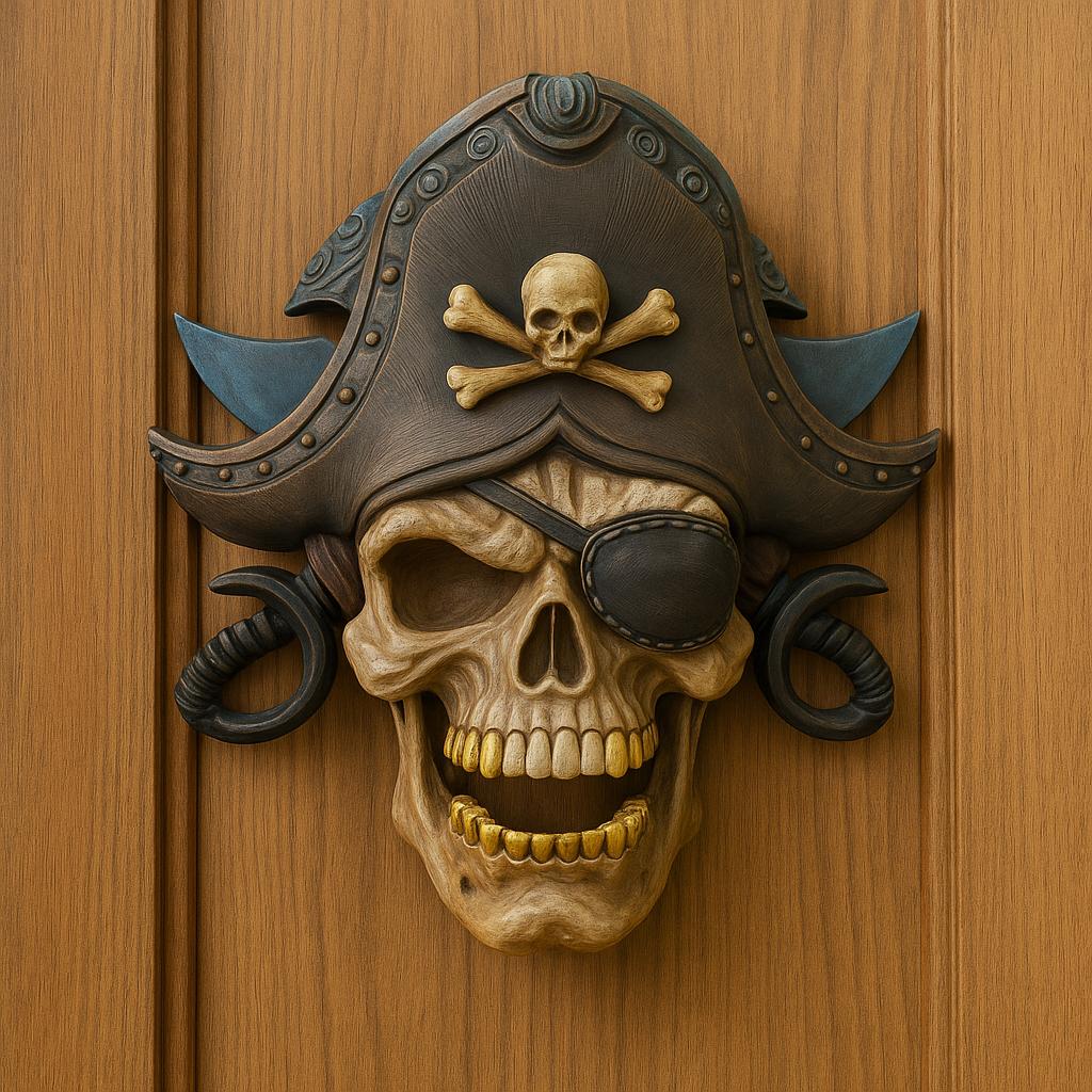 Pirate Skull Door Knocker – Hand-Painted Gothic Decor | Functional Halloween Door Hardware | Handmade Entryway Art