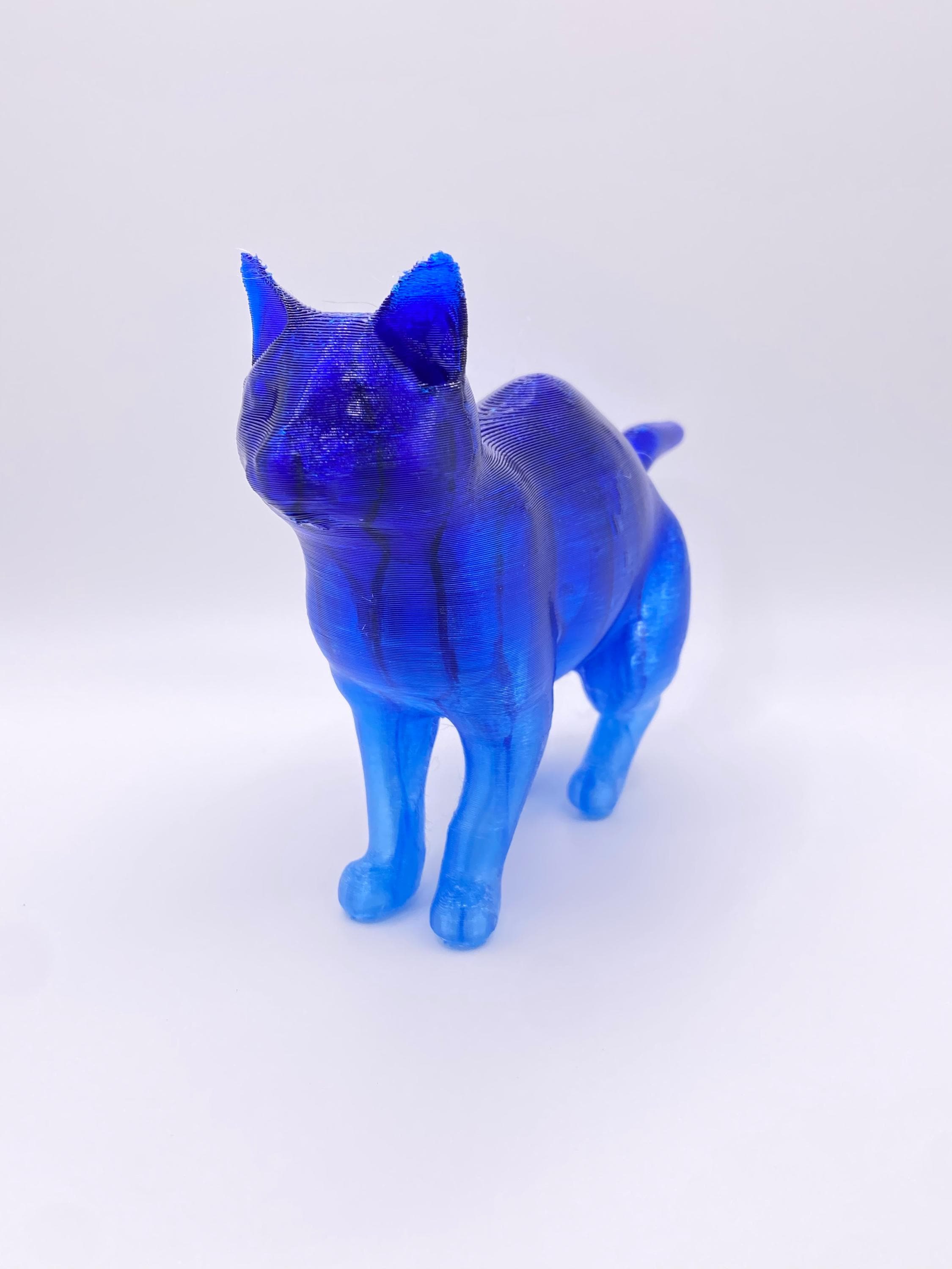Modern Cat Sculpture, 3D Printed, Blue, 6 x 4.1 x 1.5 inches