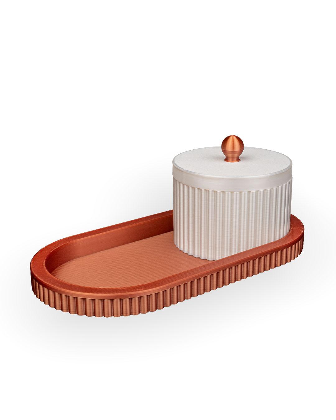 3D Printed Bathroom Tray with Lidded Container: Modern Minimalist Organizer