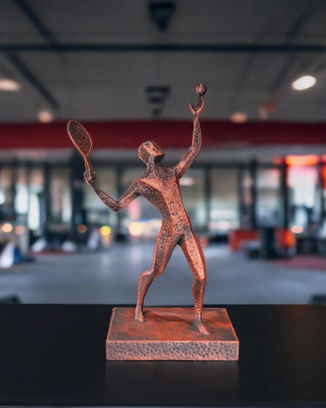 3D Printed Bronze-Look Tennis Player Figurine – Modern Sports Decor Gift