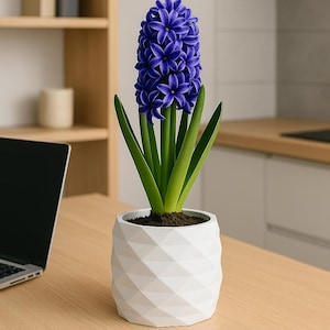 3D Printed Geometric Planter Pot – Modern White Textured Vase for Indoor Plants – Decorative Flower Pot