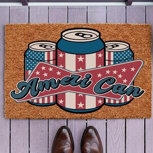 Funny Patriotic Doormat Ameri Can Beer Welcome Mat, American Flag Outdoor Rug, Fourth Of July Party Decor, Drinking Humor Porch Decor Gift