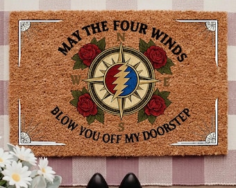 Funny Grateful Dead Doormat, Blow You Off My Doorstep Welcome Mat, Skull Compass Door Mat, Music Fan Porch Decor, Hippie Housewarming Gift