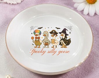 Spooky Silly Goose Ring Dish, Halloween Goose Jewelry Holder, Cute Witch Pirate Mummy Trinket Tray, Funny Fall Gift, Halloween Decor Plate