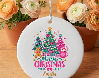 Personalized Colorful Christmas Ornament, Pink Christmas Tree Gingerbread Decor, Custom Name Holiday Keepsake, Whimsical Xmas Gift 2026