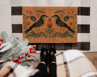 Cute Birds Doormat, Floral Doormat, Roses Decor, Floral Decor, Welcome Mat, Spring Doormat, Front Door Mat, Coir Doormat, floral gift, bird