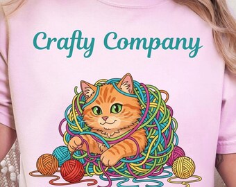 Cat Knitting Shirt: Crafty Company Tee, Funny Cat & Yarn Lover T-Shirt Gift