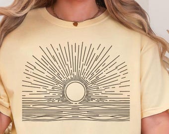 Comfort Colors Sunrise Shirt, Minimalist Vacation T-Shirt, Sun over Ocean Graphic, Coastal Tee, Summer Shirt, Sun Shirt
