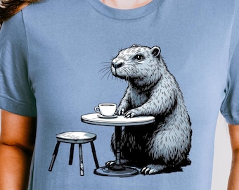 Capybara Shirt, Cozy Animal Art Tee, Capybara Lover Gift, Coffee Aesthetic Shirt, Cute Capy Illustration T-Shirt
