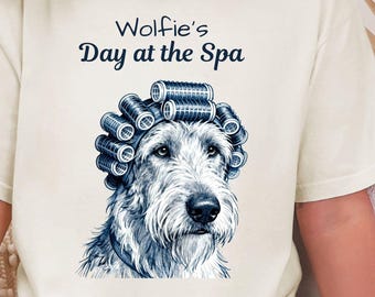 Custom Irish Wolfhound Shirt, Comfort Colors Personalized Dog Mom Gift, Wolfhound Spa Day T-Shirt, Funny Dog Lover Tee, Wolfhound Owner Gift