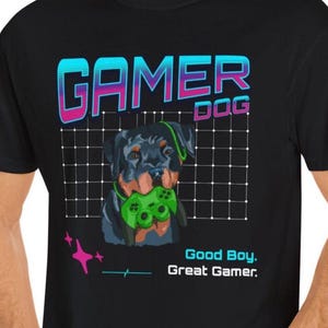 Funny Gamer Dog Shirt Rottweiler Gaming T-Shirt Good Boy Great Gamer Tee Video Game Gift for Dog Lovers Cute Gamer Pet Shirt Rottie Gift