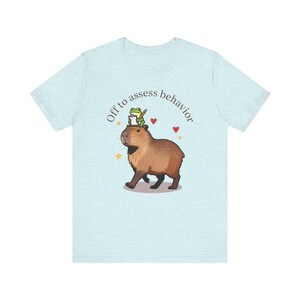 RBT Shirt, Off to Assess Behavior, Capybara Frog Graphic Tee for Registered Behavior Technician, Bella Canvas Unisex T-Shirt Heather Prism Ice Blue