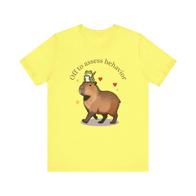 RBT Shirt, Off to Assess Behavior, Capybara Frog Graphic Tee for Registered Behavior Technician, Bella Canvas Unisex T-Shirt Yellow