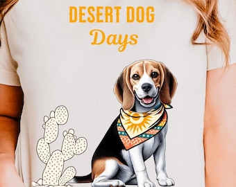 Beagle Dog Shirt, Southwestern Desert Beagle Shirt, Beagle Bandana T-Shirt, Summer Dog Mom Apparel, Western Beagle Shirt