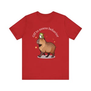 RBT Shirt, Off to Assess Behavior, Capybara Frog Graphic Tee for Registered Behavior Technician, Bella Canvas Unisex T-Shirt Red