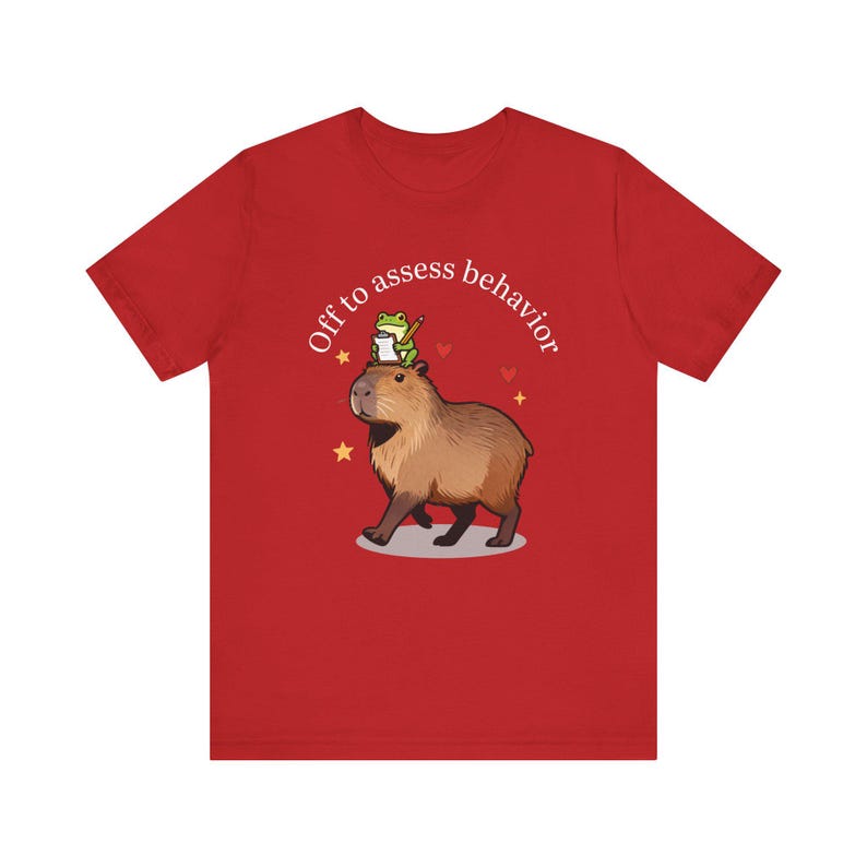 RBT Shirt, Off to Assess Behavior, Capybara Frog Graphic Tee for Registered Behavior Technician, Bella Canvas Unisex T-Shirt Red