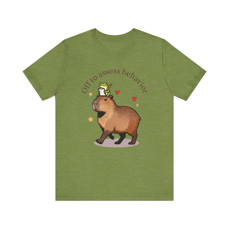 RBT Shirt, Off to Assess Behavior, Capybara Frog Graphic Tee for Registered Behavior Technician, Bella Canvas Unisex T-Shirt Heather Green