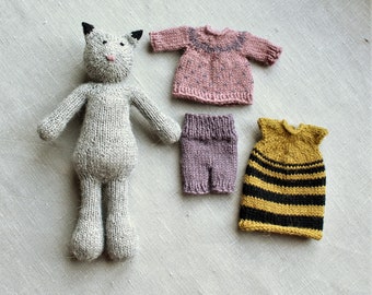 Knitted Cat Plushie Toy with Clothing