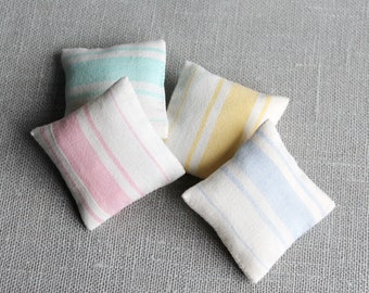 Blue/Green/Yellow/Pink Miniature Dollhouse Pillows, 1:12, in Vintage Cotton Fabric, 2pcs