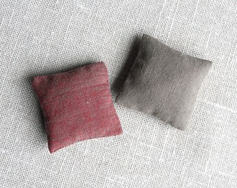 Beige/Red Miniature Dollhouse Pillows, 1:12, in Vintage Cotton Fabric, 2pcs