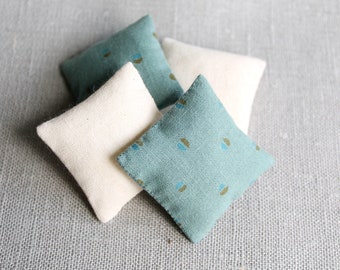 Blue/Green Miniature Dollhouse Pillows, 1:12, in Vintage Cotton Fabric, 2pcs